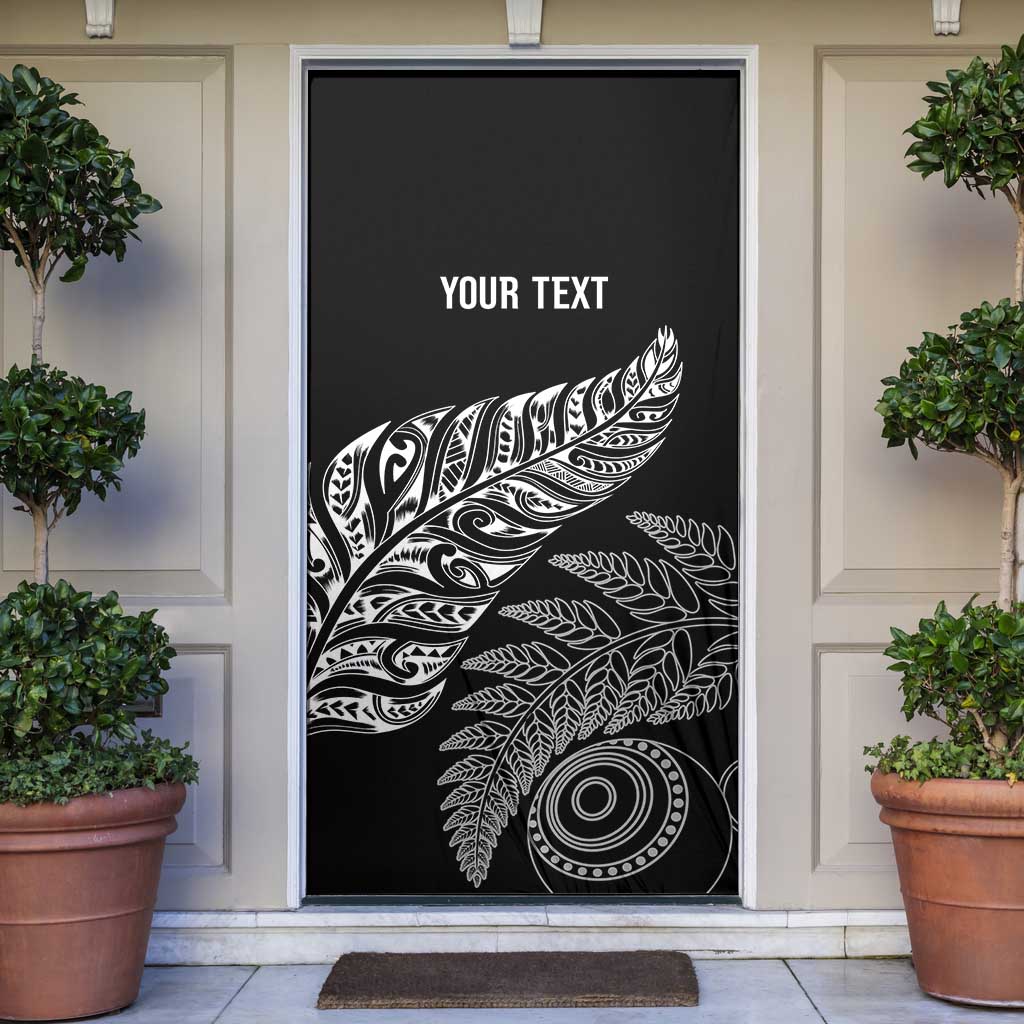 Aotearoa Personalized Lawn Bowls Maori Door Cover New Zealand Black Tribal Silver Fern - Aussie Hoodie