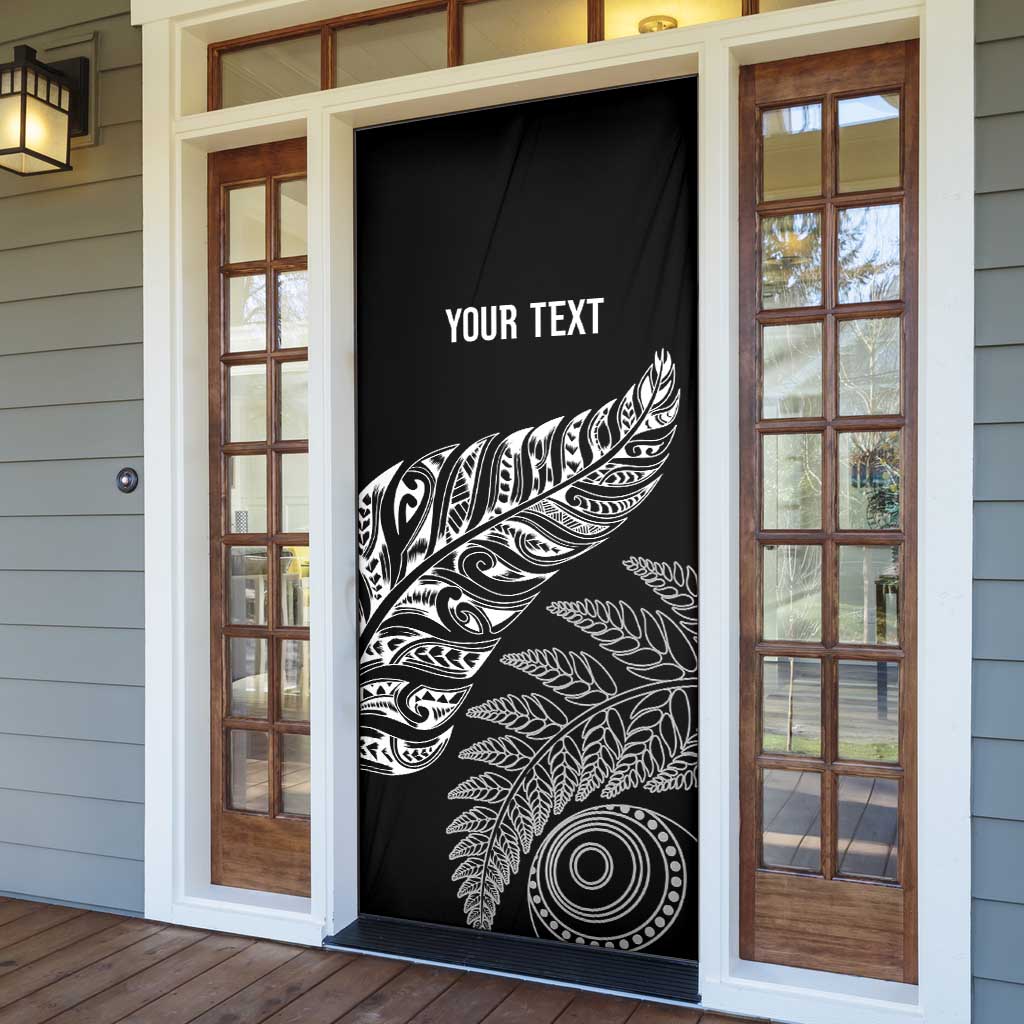 Aotearoa Personalized Lawn Bowls Maori Door Cover New Zealand Black Tribal Silver Fern - Aussie Hoodie