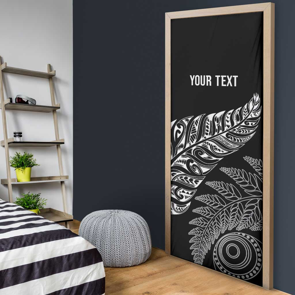 Aotearoa Personalized Lawn Bowls Maori Door Cover New Zealand Black Tribal Silver Fern - Aussie Hoodie