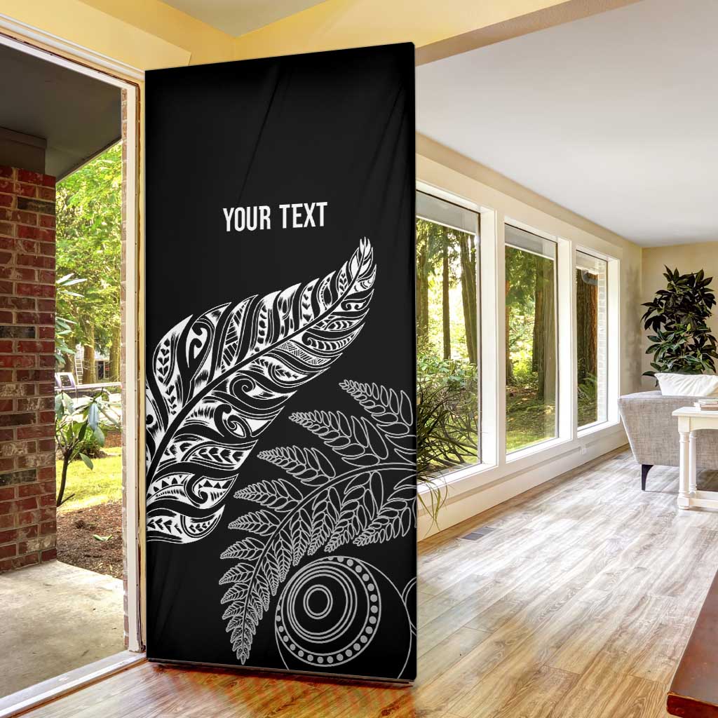 Aotearoa Personalized Lawn Bowls Maori Door Cover New Zealand Black Tribal Silver Fern - Aussie Hoodie
