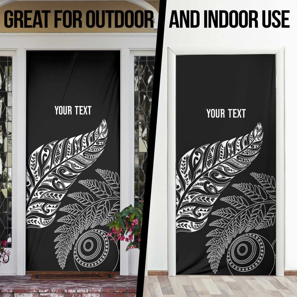 Aotearoa Personalized Lawn Bowls Maori Door Cover New Zealand Black Tribal Silver Fern - Aussie Hoodie