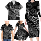 Aotearoa Personalized Lawn Bowls Maori Family Matching Long Sleeve Bodycon Dress and Hawaiian Shirt New Zealand Black Tribal Silver Fern - Aussie Hoodie