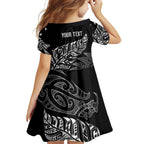 Aotearoa Personalized Lawn Bowls Maori Family Matching Long Sleeve Bodycon Dress and Hawaiian Shirt New Zealand Black Tribal Silver Fern - Aussie Hoodie