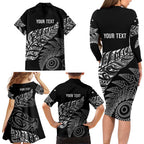Aotearoa Personalized Lawn Bowls Maori Family Matching Long Sleeve Bodycon Dress and Hawaiian Shirt New Zealand Black Tribal Silver Fern - Aussie Hoodie