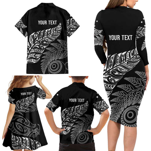 Aotearoa Personalized Lawn Bowls Maori Family Matching Long Sleeve Bodycon Dress and Hawaiian Shirt New Zealand Black Tribal Silver Fern - Aussie Hoodie