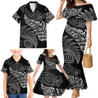 Aotearoa Personalized Lawn Bowls Maori Family Matching Mermaid Dress and Hawaiian Shirt New Zealand Black Tribal Silver Fern - Aussie Hoodie