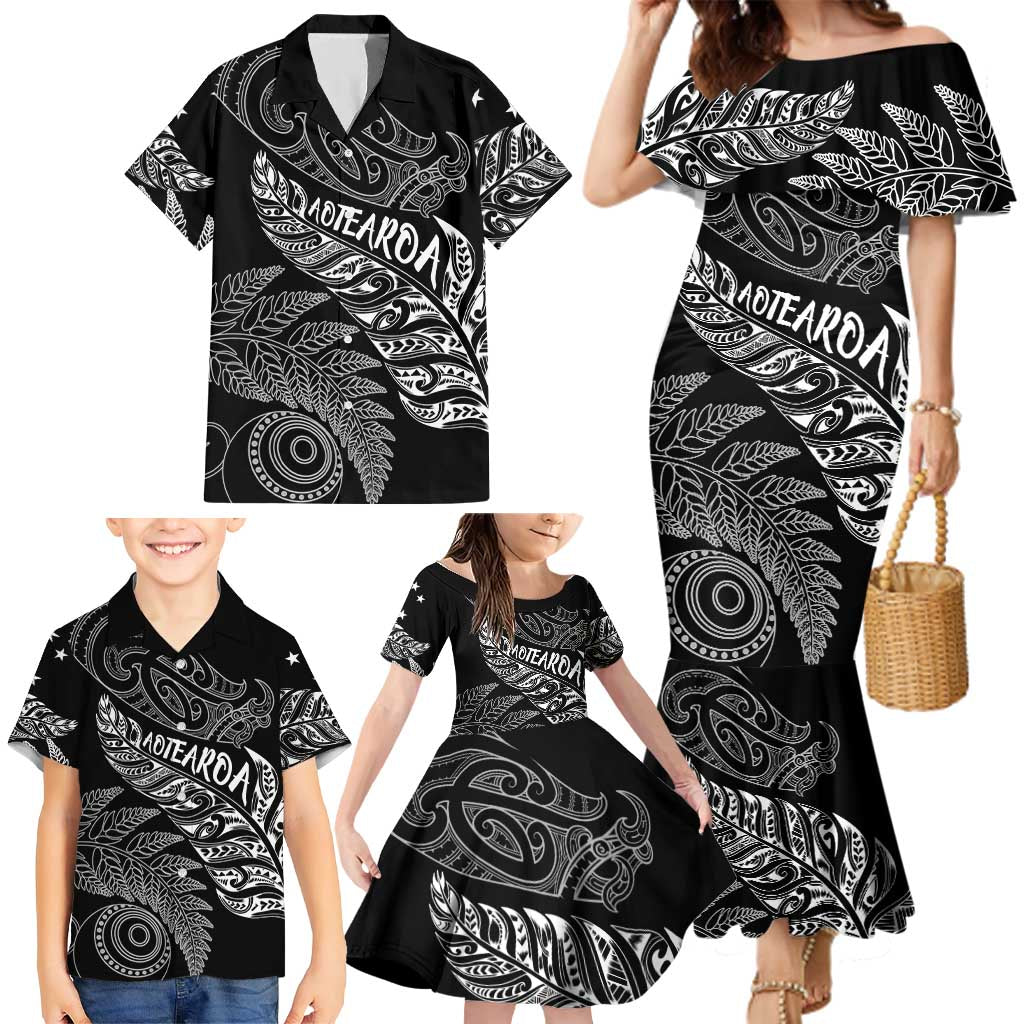Aotearoa Personalized Lawn Bowls Maori Family Matching Mermaid Dress and Hawaiian Shirt New Zealand Black Tribal Silver Fern - Aussie Hoodie