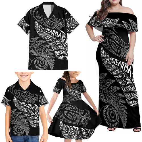 Aotearoa Personalized Lawn Bowls Maori Family Matching Off Shoulder Maxi Dress and Hawaiian Shirt New Zealand Black Tribal Silver Fern - Aussie Hoodie