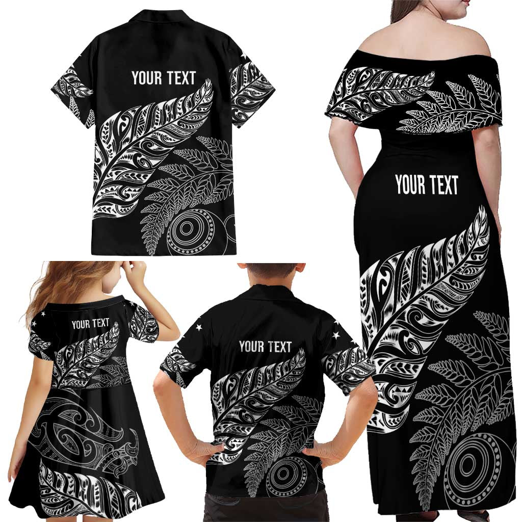 Aotearoa Personalized Lawn Bowls Maori Family Matching Off Shoulder Maxi Dress and Hawaiian Shirt New Zealand Black Tribal Silver Fern - Aussie Hoodie