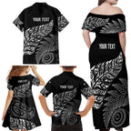 Aotearoa Personalized Lawn Bowls Maori Family Matching Off Shoulder Maxi Dress and Hawaiian Shirt New Zealand Black Tribal Silver Fern - Aussie Hoodie