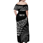 Aotearoa Personalized Lawn Bowls Maori Family Matching Off Shoulder Maxi Dress and Hawaiian Shirt New Zealand Black Tribal Silver Fern - Aussie Hoodie