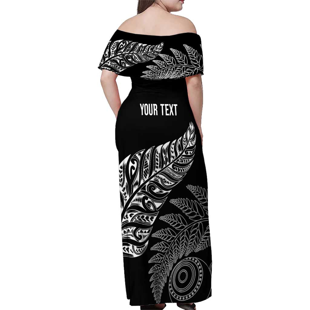 Aotearoa Personalized Lawn Bowls Maori Family Matching Off Shoulder Maxi Dress and Hawaiian Shirt New Zealand Black Tribal Silver Fern - Aussie Hoodie