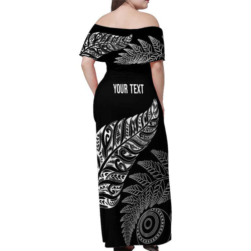 Aotearoa Personalized Lawn Bowls Maori Family Matching Off Shoulder Maxi Dress and Hawaiian Shirt New Zealand Black Tribal Silver Fern - Aussie Hoodie