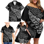 Aotearoa Personalized Lawn Bowls Maori Family Matching Off Shoulder Short Dress and Hawaiian Shirt New Zealand Black Tribal Silver Fern - Aussie Hoodie