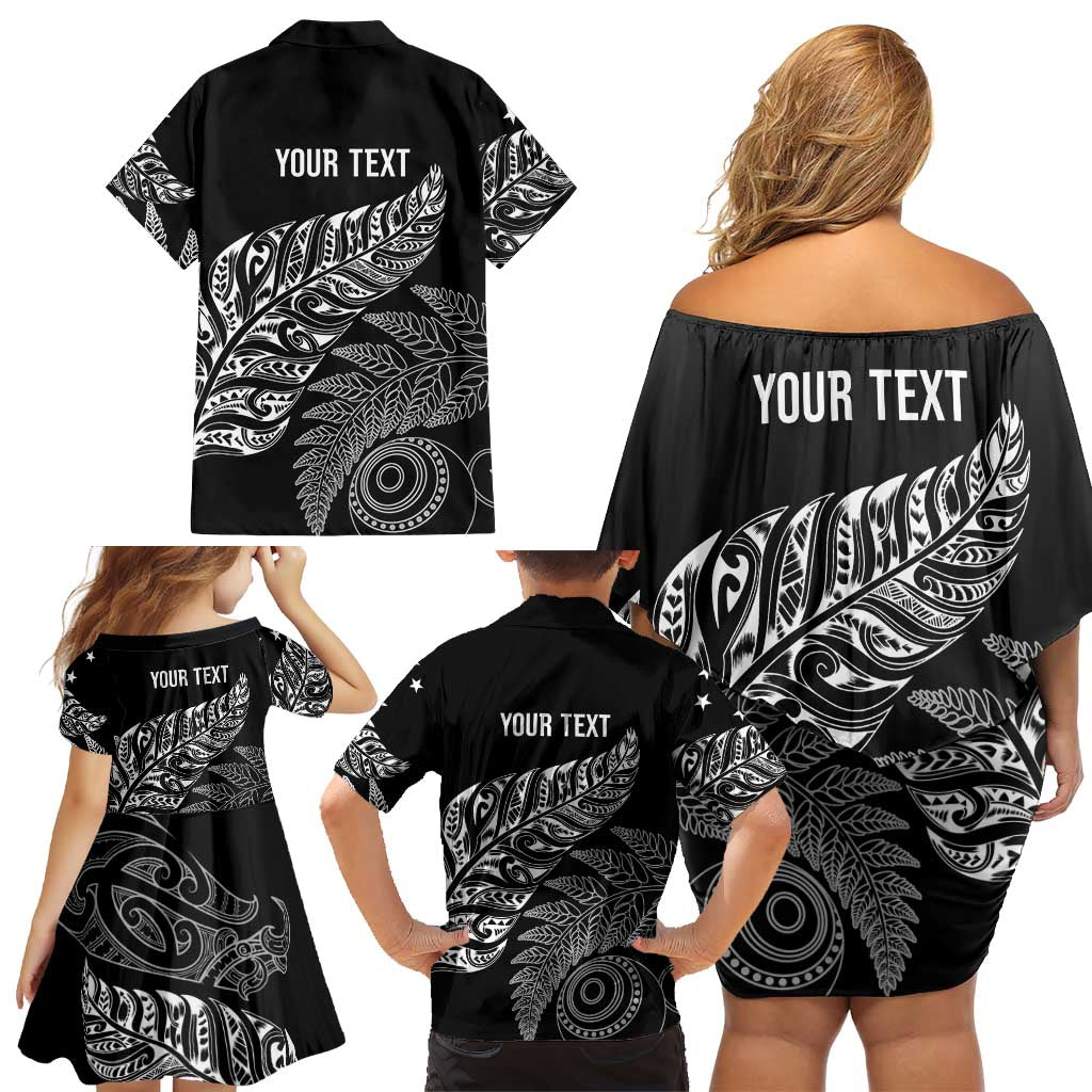 Aotearoa Personalized Lawn Bowls Maori Family Matching Off Shoulder Short Dress and Hawaiian Shirt New Zealand Black Tribal Silver Fern - Aussie Hoodie