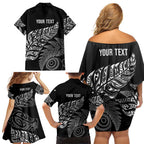 Aotearoa Personalized Lawn Bowls Maori Family Matching Off Shoulder Short Dress and Hawaiian Shirt New Zealand Black Tribal Silver Fern - Aussie Hoodie