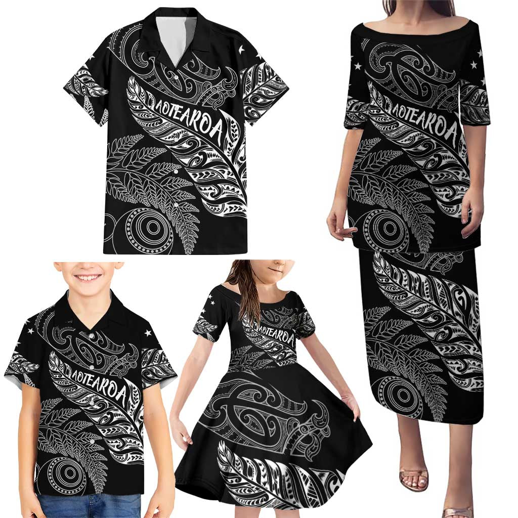 Aotearoa Personalized Lawn Bowls Maori Family Matching Puletasi and Hawaiian Shirt New Zealand Black Tribal Silver Fern - Aussie Hoodie