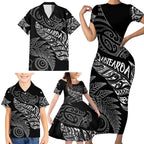 Aotearoa Personalized Lawn Bowls Maori Family Matching Short Sleeve Bodycon Dress and Hawaiian Shirt New Zealand Black Tribal Silver Fern - Aussie Hoodie