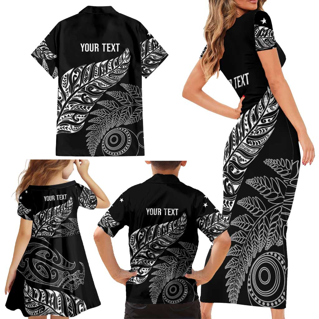 Aotearoa Personalized Lawn Bowls Maori Family Matching Short Sleeve Bodycon Dress and Hawaiian Shirt New Zealand Black Tribal Silver Fern - Aussie Hoodie
