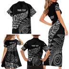 Aotearoa Personalized Lawn Bowls Maori Family Matching Short Sleeve Bodycon Dress and Hawaiian Shirt New Zealand Black Tribal Silver Fern - Aussie Hoodie