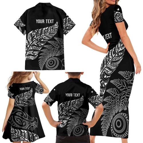 Aotearoa Personalized Lawn Bowls Maori Family Matching Short Sleeve Bodycon Dress and Hawaiian Shirt New Zealand Black Tribal Silver Fern - Aussie Hoodie