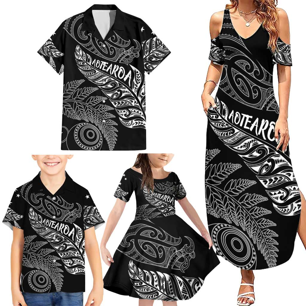 Aotearoa Personalized Lawn Bowls Maori Family Matching Summer Maxi Dress and Hawaiian Shirt New Zealand Black Tribal Silver Fern - Aussie Hoodie