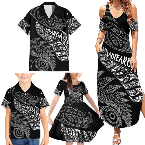 Aotearoa Personalized Lawn Bowls Maori Family Matching Summer Maxi Dress and Hawaiian Shirt New Zealand Black Tribal Silver Fern - Aussie Hoodie