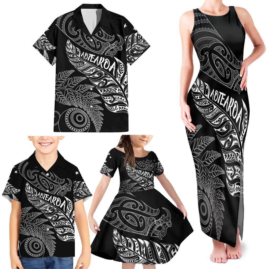 Aotearoa Personalized Lawn Bowls Maori Family Matching Tank Maxi Dress and Hawaiian Shirt New Zealand Black Tribal Silver Fern - Aussie Hoodie