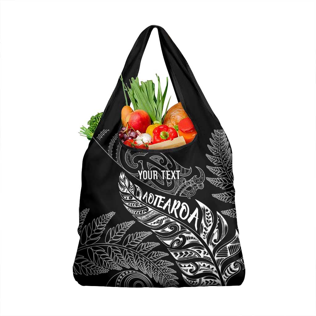 Aotearoa Personalized Lawn Bowls Maori Grocery Bag New Zealand Black Tribal Silver Fern - Aussie Hoodie
