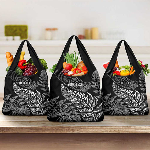 Aotearoa Personalized Lawn Bowls Maori Grocery Bag New Zealand Black Tribal Silver Fern - Aussie Hoodie