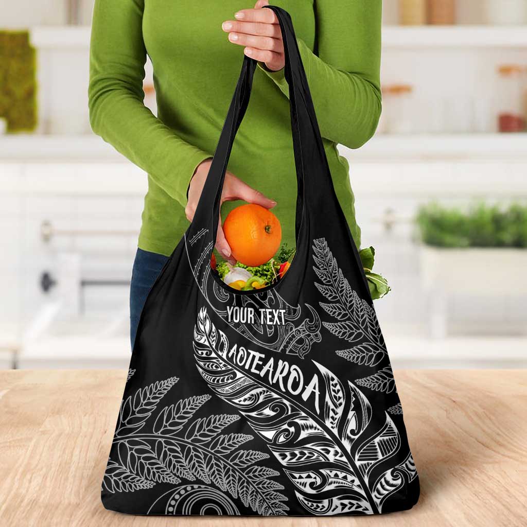 Aotearoa Personalized Lawn Bowls Maori Grocery Bag New Zealand Black Tribal Silver Fern - Aussie Hoodie