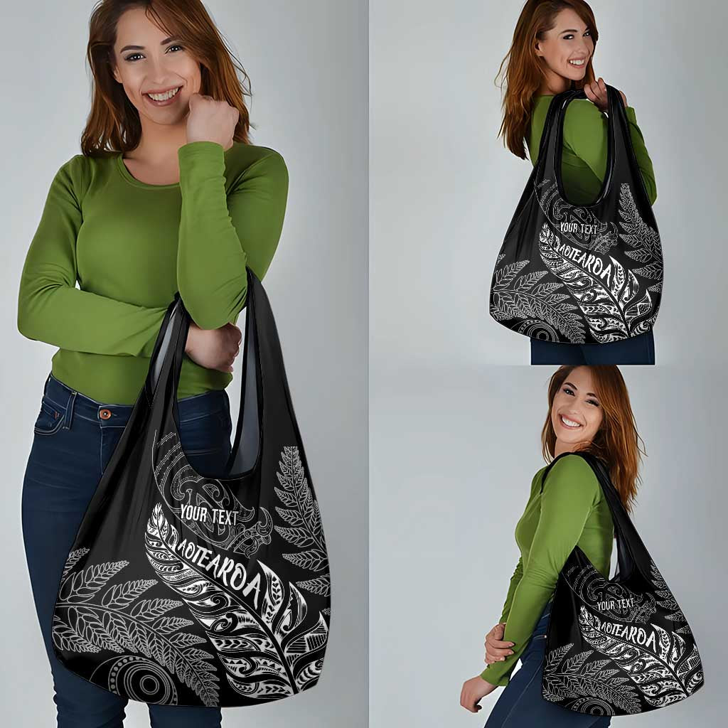 Aotearoa Personalized Lawn Bowls Maori Grocery Bag New Zealand Black Tribal Silver Fern - Aussie Hoodie