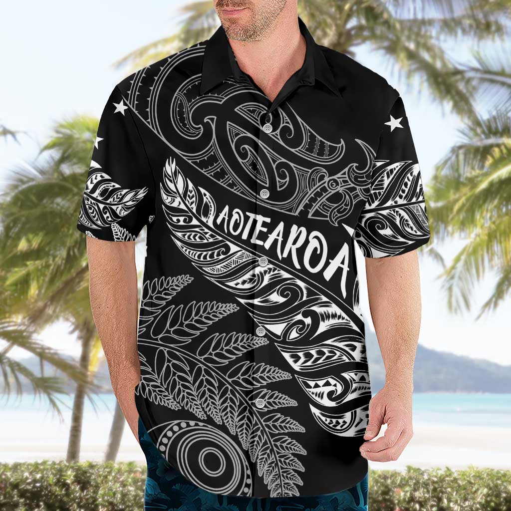 Aotearoa Personalized Lawn Bowls Maori Hawaiian Shirt New Zealand Black Tribal Silver Fern - Aussie Hoodie