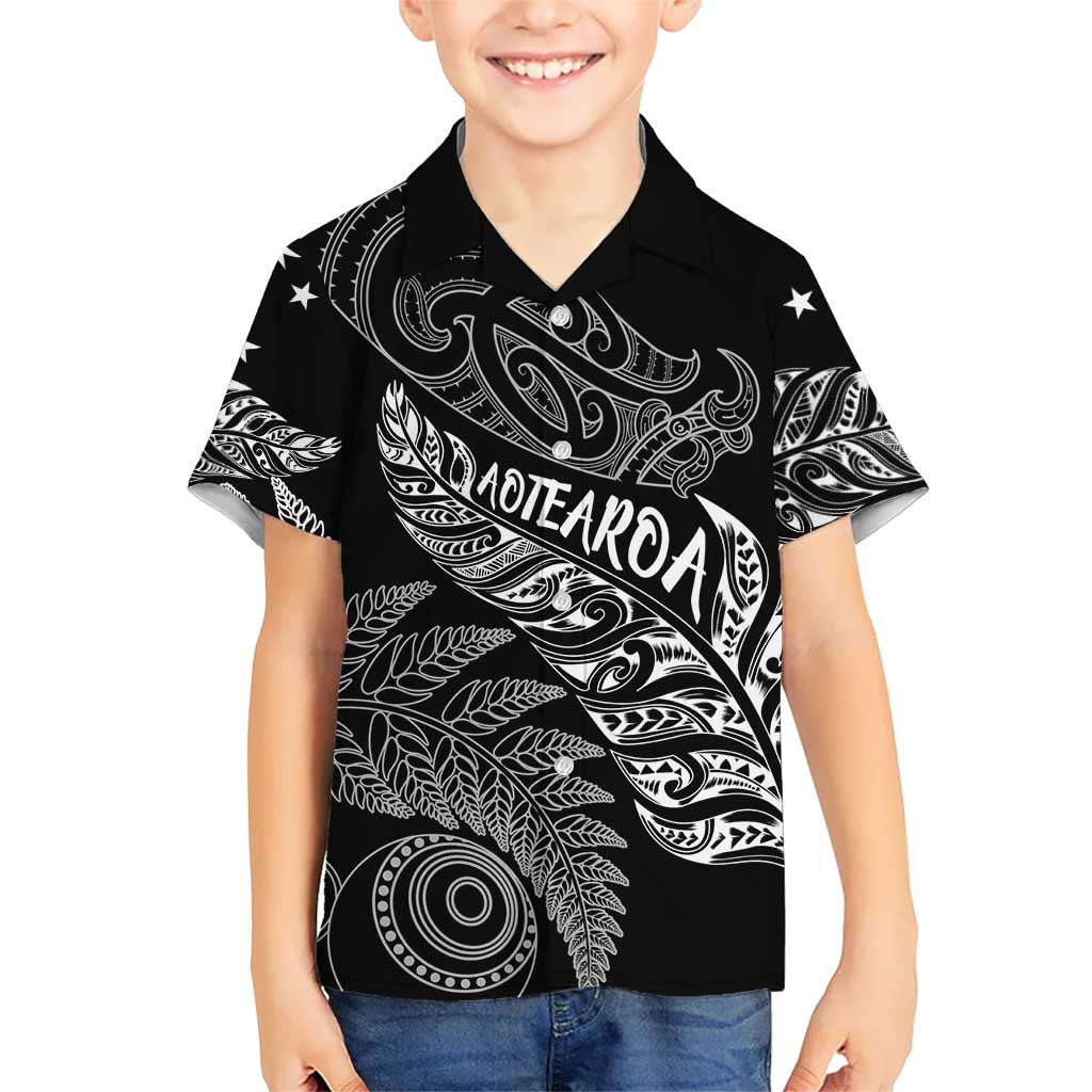 Aotearoa Personalized Lawn Bowls Maori Hawaiian Shirt New Zealand Black Tribal Silver Fern - Aussie Hoodie