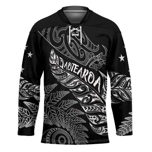 Aotearoa Personalized Lawn Bowls Maori Hockey Jersey New Zealand Black Tribal Silver Fern - Aussie Hoodie