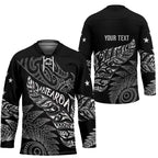 Aotearoa Personalized Lawn Bowls Maori Hockey Jersey New Zealand Black Tribal Silver Fern - Aussie Hoodie