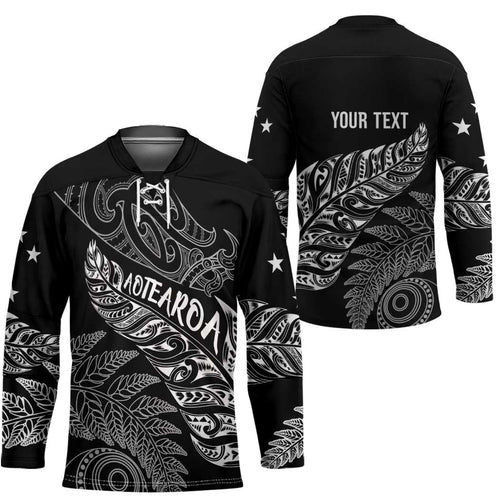 Aotearoa Personalized Lawn Bowls Maori Hockey Jersey New Zealand Black Tribal Silver Fern - Aussie Hoodie