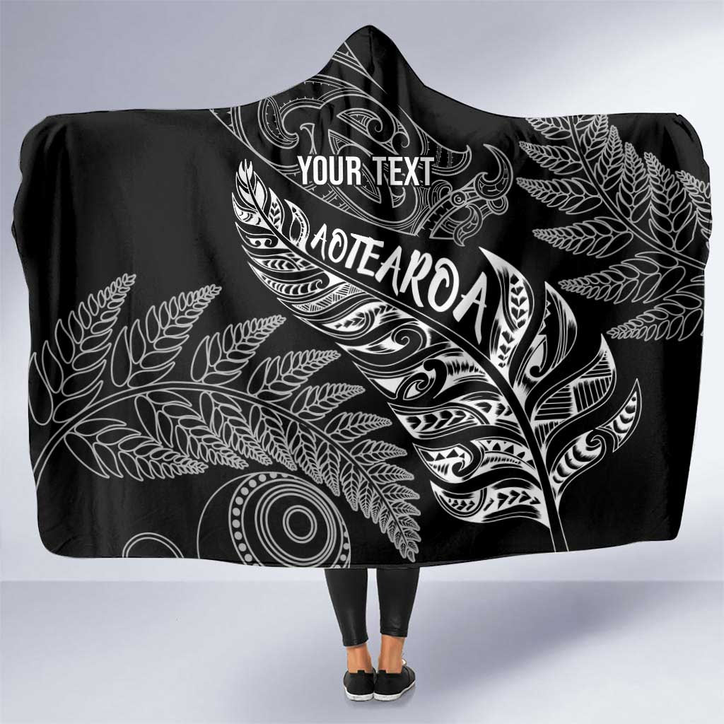 Aotearoa Personalized Lawn Bowls Maori Hooded Blanket New Zealand Black Tribal Silver Fern - Aussie Hoodie