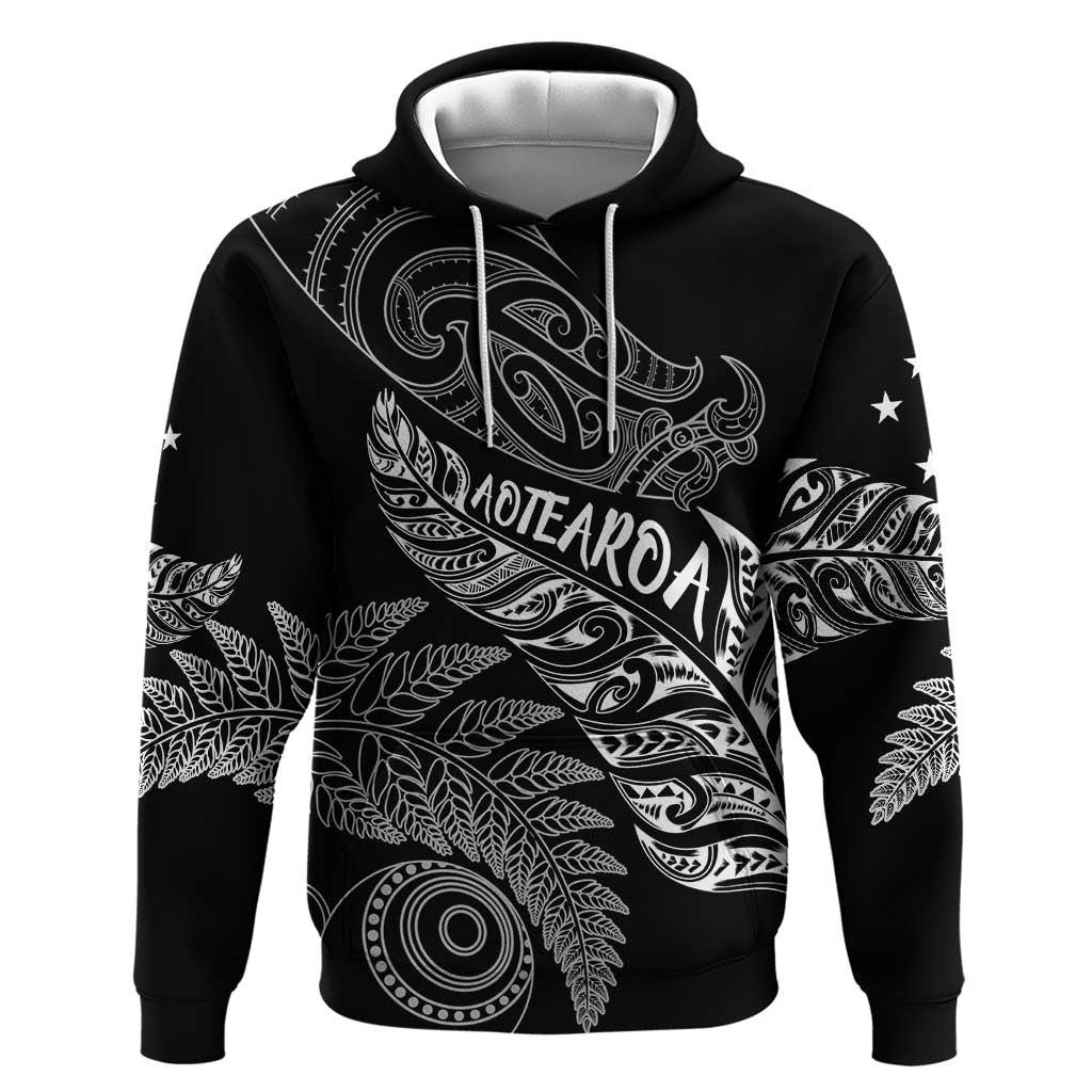 Aotearoa Personalized Lawn Bowls Maori Hoodie New Zealand Black Tribal Silver Fern - Aussie Hoodie