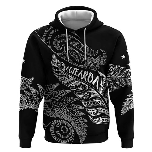 Aotearoa Personalized Lawn Bowls Maori Hoodie New Zealand Black Tribal Silver Fern - Aussie Hoodie