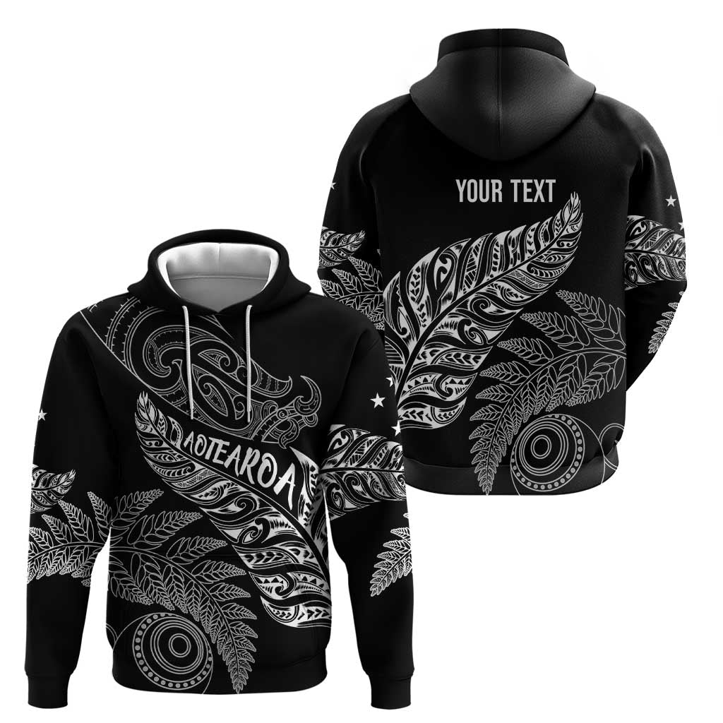 Aotearoa Personalized Lawn Bowls Maori Hoodie New Zealand Black Tribal Silver Fern - Aussie Hoodie