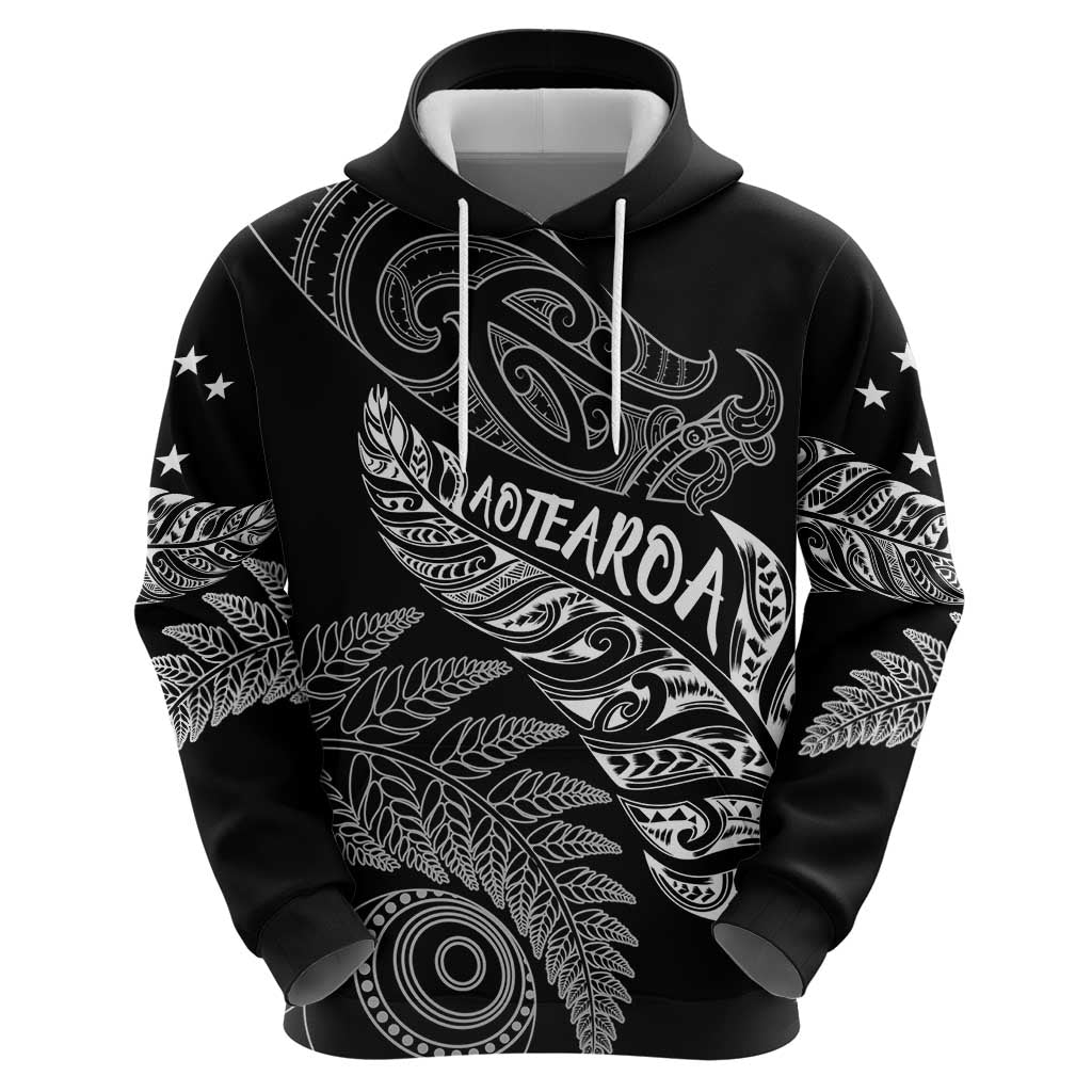 Aotearoa Personalized Lawn Bowls Maori Hoodie New Zealand Black Tribal Silver Fern - Aussie Hoodie