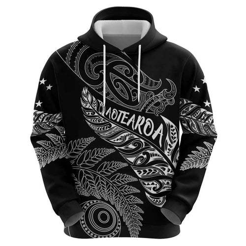 Aotearoa Personalized Lawn Bowls Maori Hoodie New Zealand Black Tribal Silver Fern - Aussie Hoodie