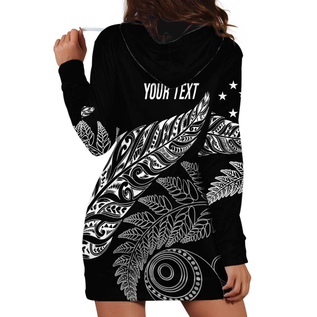 Aotearoa Personalized Lawn Bowls Maori Hoodie Dress New Zealand Black Tribal Silver Fern - Aussie Hoodie