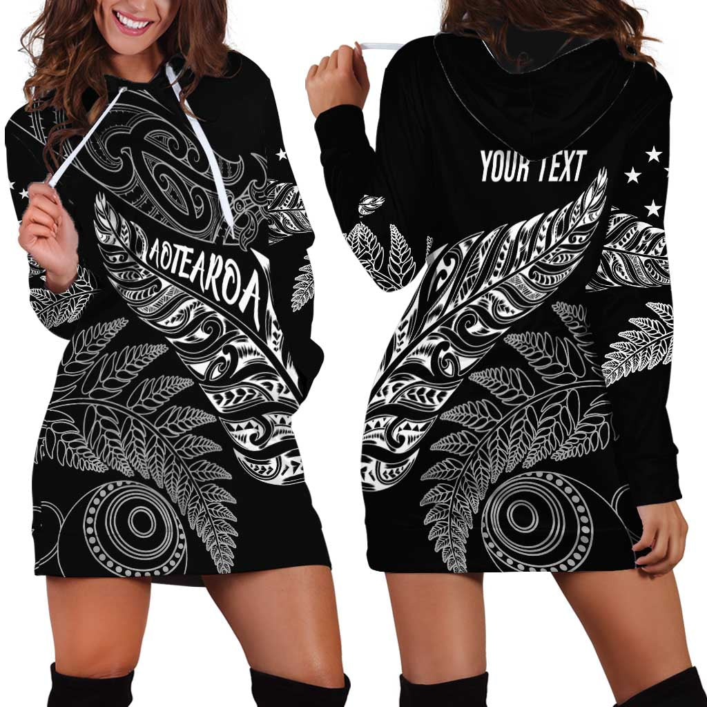 Aotearoa Personalized Lawn Bowls Maori Hoodie Dress New Zealand Black Tribal Silver Fern - Aussie Hoodie