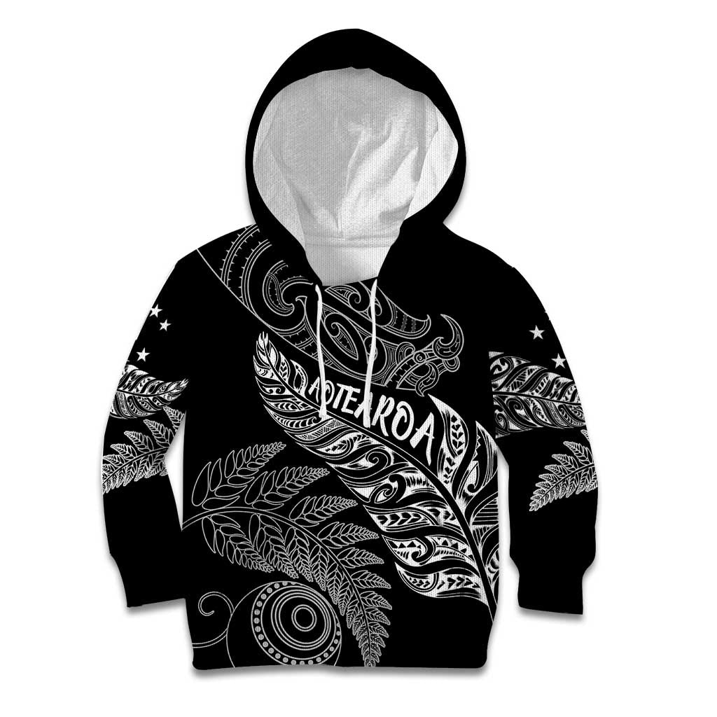 Aotearoa Personalized Lawn Bowls Maori Kid Hoodie New Zealand Black Tribal Silver Fern - Aussie Hoodie