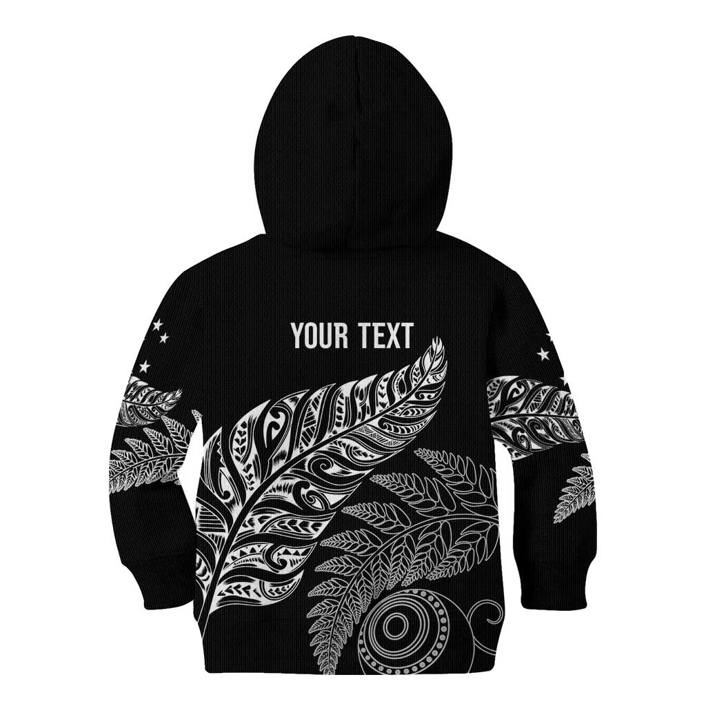 Aotearoa Personalized Lawn Bowls Maori Kid Hoodie New Zealand Black Tribal Silver Fern - Aussie Hoodie