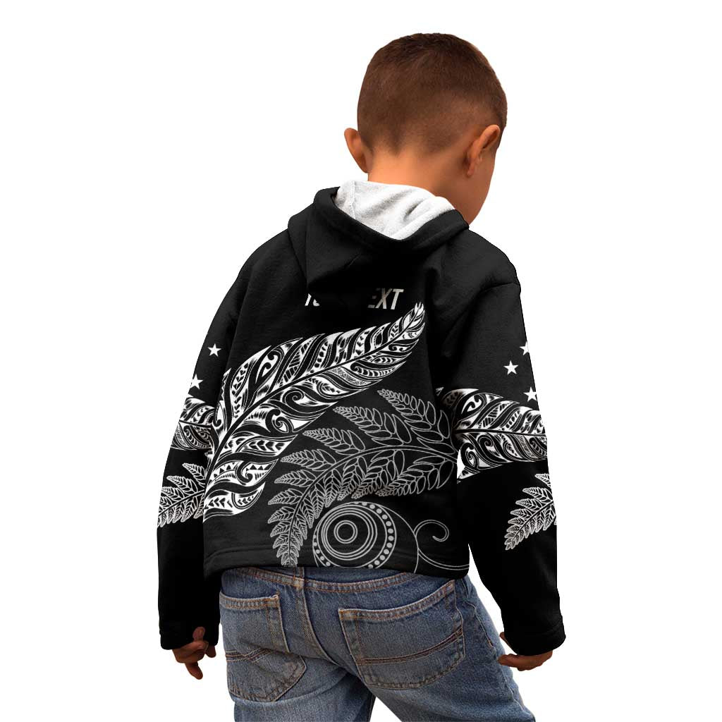 Aotearoa Personalized Lawn Bowls Maori Kid Hoodie New Zealand Black Tribal Silver Fern - Aussie Hoodie