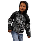 Aotearoa Personalized Lawn Bowls Maori Kid Hoodie New Zealand Black Tribal Silver Fern - Aussie Hoodie