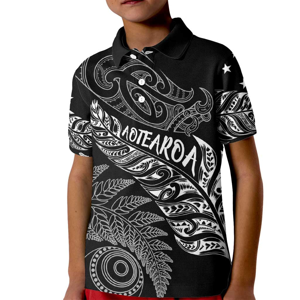 Aotearoa Personalized Lawn Bowls Maori Kid Polo Shirt New Zealand Black Tribal Silver Fern - Aussie Hoodie